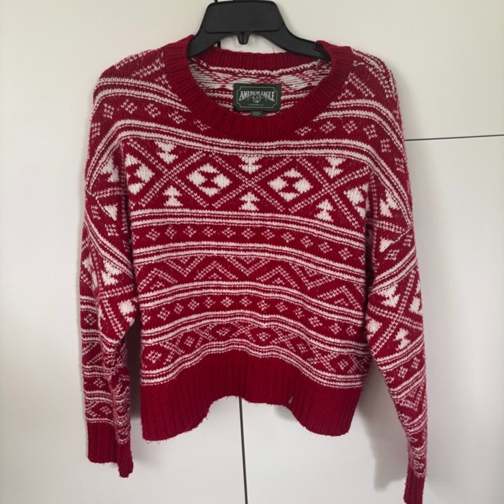 American Eagle Holiday Sweater Red and White Size Medium